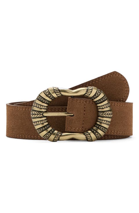 Suede Belt with Engraved Buckle