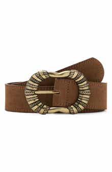 MANGO Suede Belt with Engraved Buckle