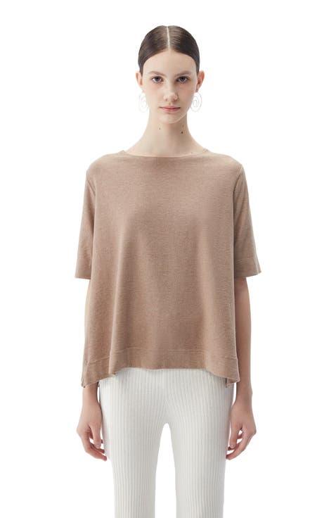 Box-Cut Cotton Silk Cashmere Blend T-Shirt
