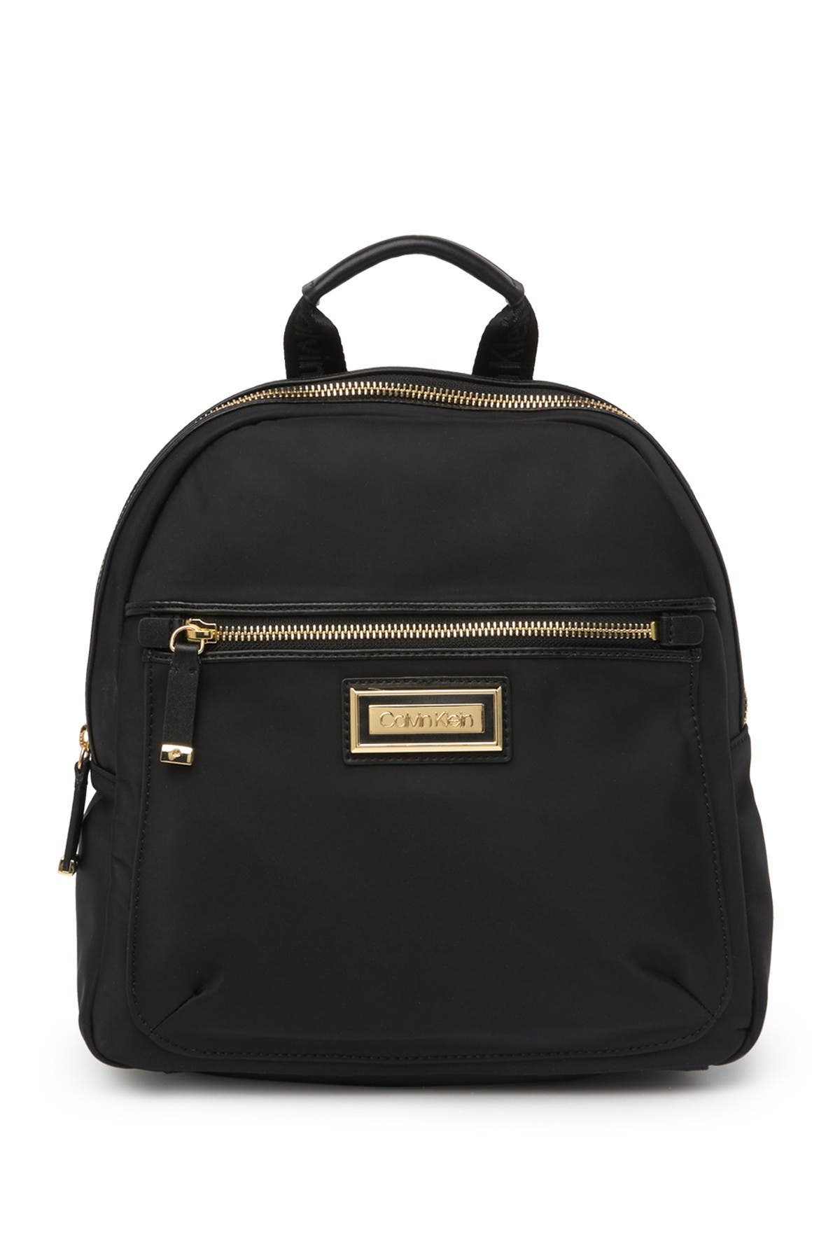 Calvin Klein Belfast Leather Trimmed Nylon Backpack, Main, color, 