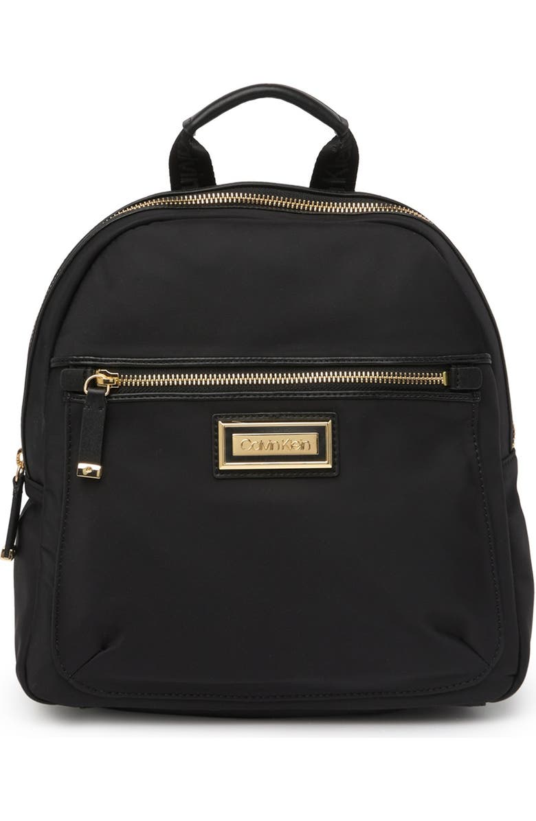 Calvin Klein Belfast Leather Trimmed Nylon Backpack, Main, color,