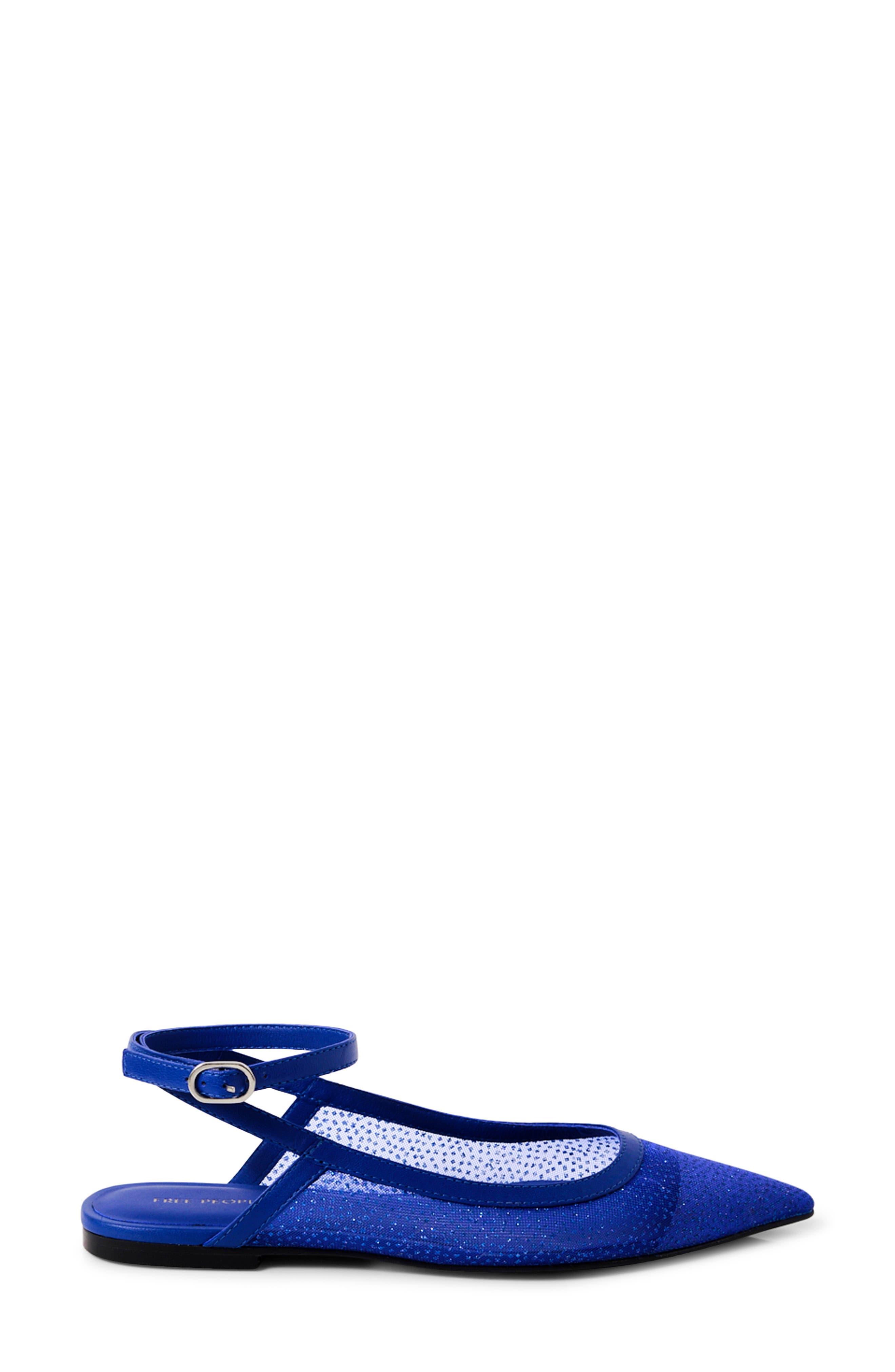 Free People Jules Glitter Mesh Pointed Toe Ankle Strap Flat, Alternate, color, Bright Navy