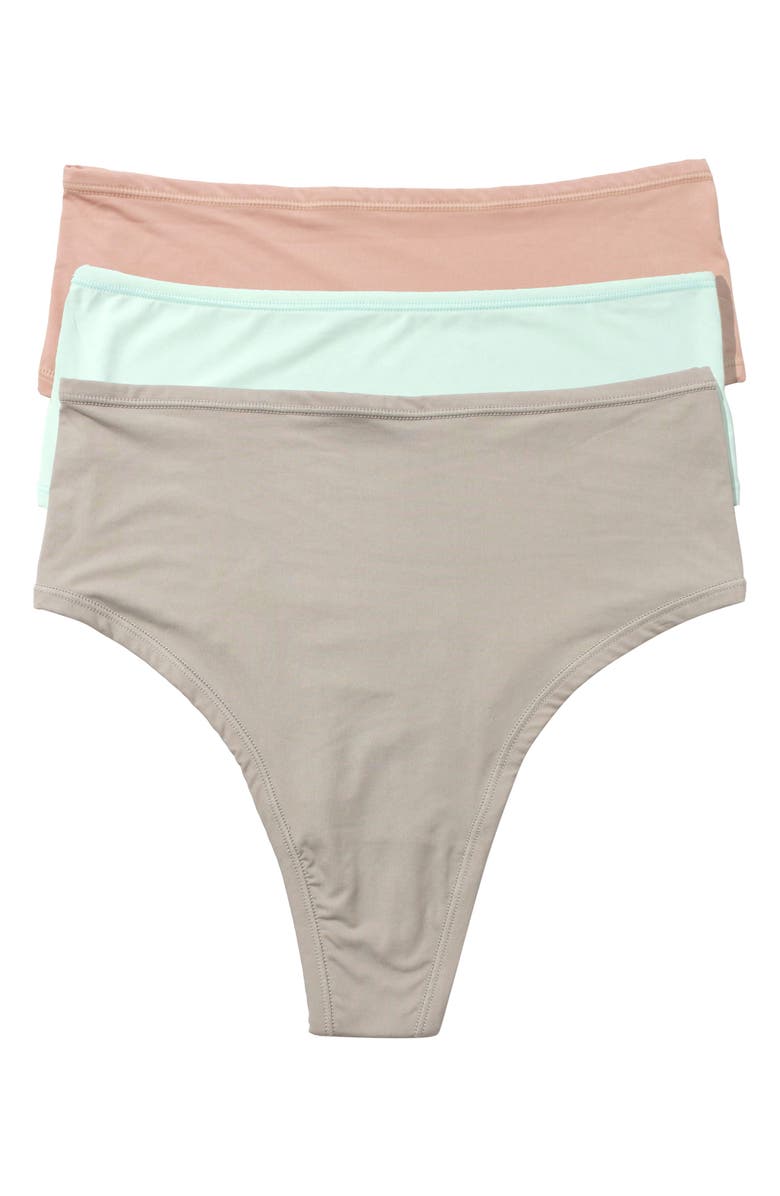 Hanky Panky YourFit<sup>™</sup> Assorted 3-Pack High Waist Thongs, Main, color, Almond Milk Crystal Grey