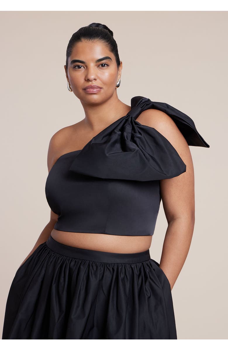 ELOQUII Crop Top With Large Bow, Main, color, Black Onyx