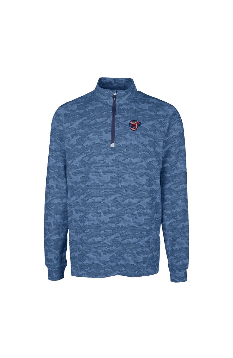 Cutter & Buck Men's Cutter & Buck  Navy Jacksonville Jumbo Shrimp Big & Tall Traverse Camo Print Stretch Quarter-Zip Pullover Top, Alternate, color, 