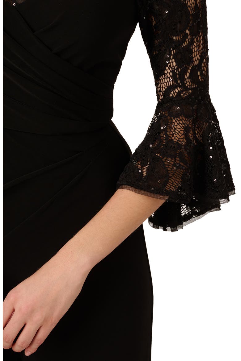 Bell Sleeve Lace & Jersey Jumpsuit, Alternate, color, BLACK