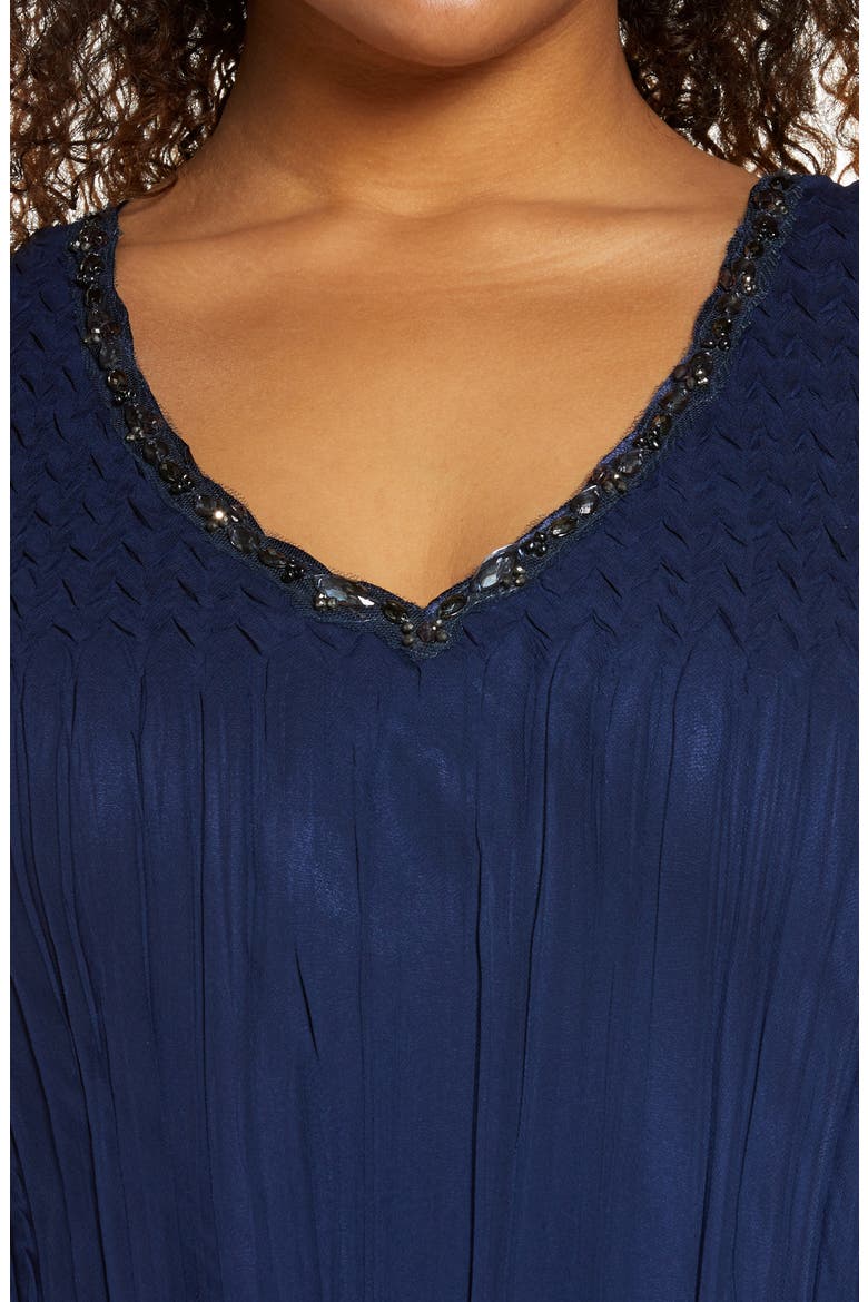 Beaded Neck Midi Cocktail Dress, Alternate, color, MIDNIGHT NAVY