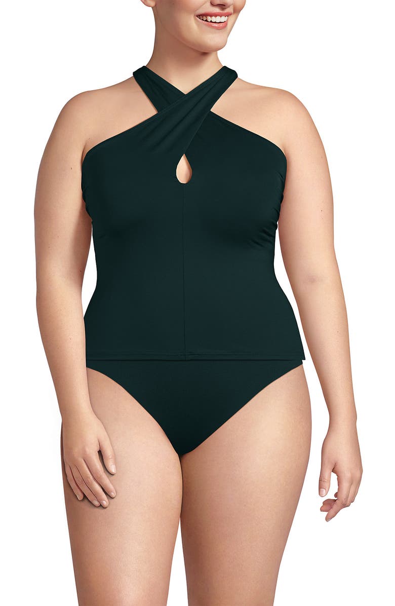 Lands' End Criss Cross Halter Tankini Swimsuit Top, Main, color, Deep Balsam