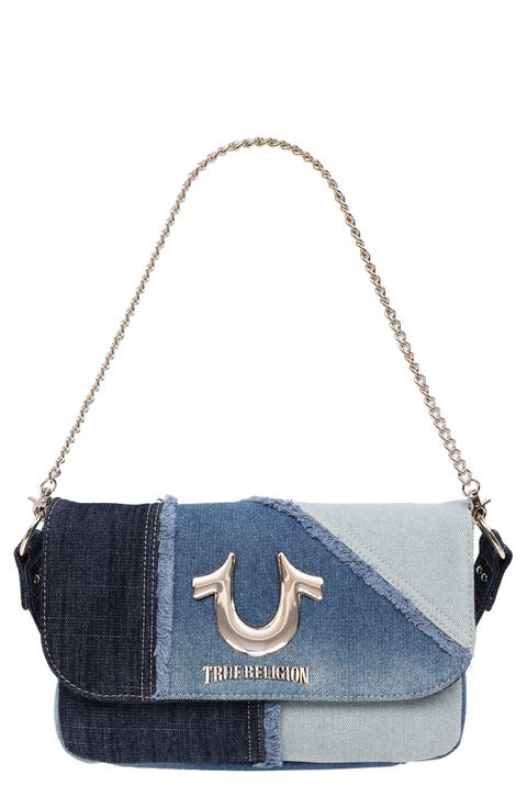 Frayed Denim Horseshoe Shoulder Bag