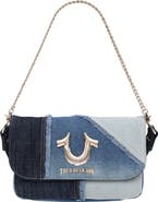 True Religion Frayed Denim Horseshoe Shoulder Bag