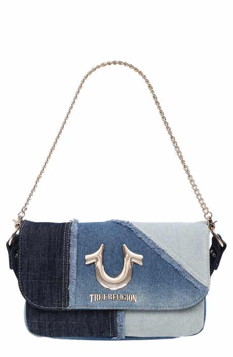 True Religion Frayed Denim Horseshoe Shoulder Bag