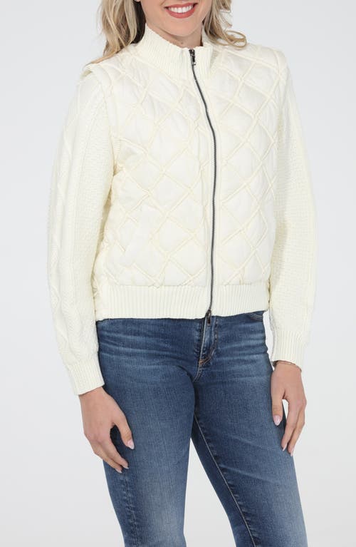 Rain And Rose Faux Leather Mixed Media Bomber Jacket In White