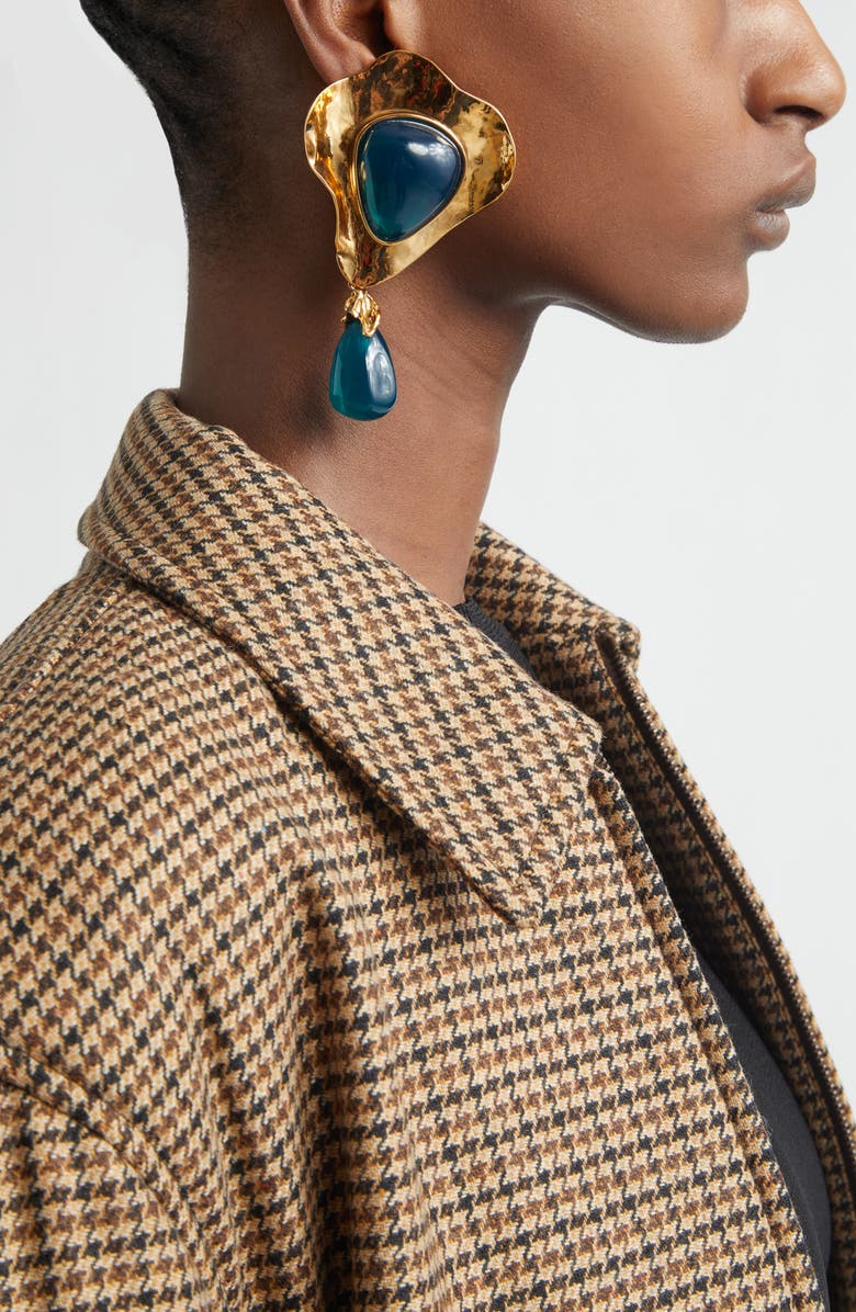 Saint Laurent Heart Drop Cabochon Clip-On Earrings, Alternate, color,