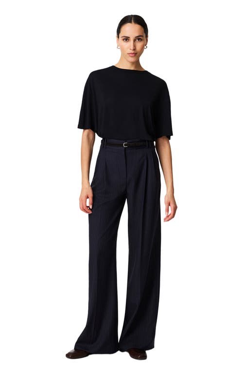 Another Tomorrow Twill Pleated Trouser In Black