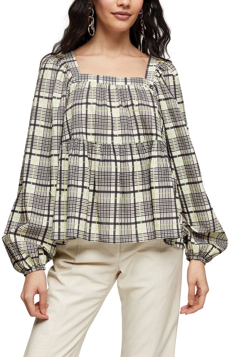 Topshop Plaid Square Neck Smock Top, Main, color,