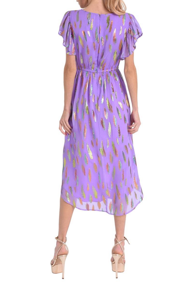 Palmina Metallic Leaf Print High-Low Dress, Alternate, color, PURPLE