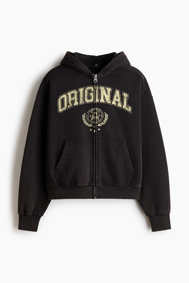 Oversized Fit Printed Zip-through Hoodie, Alternate, color, Black/Original