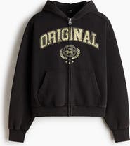 H&M Oversized Fit Printed Zip-through Hoodie