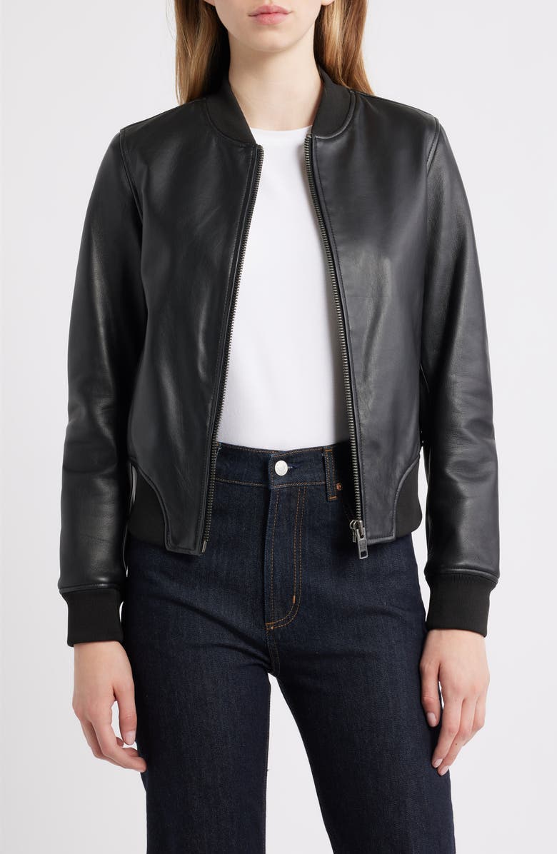 Frye Classic Leather Bomber Jacket, Main, color, Black
