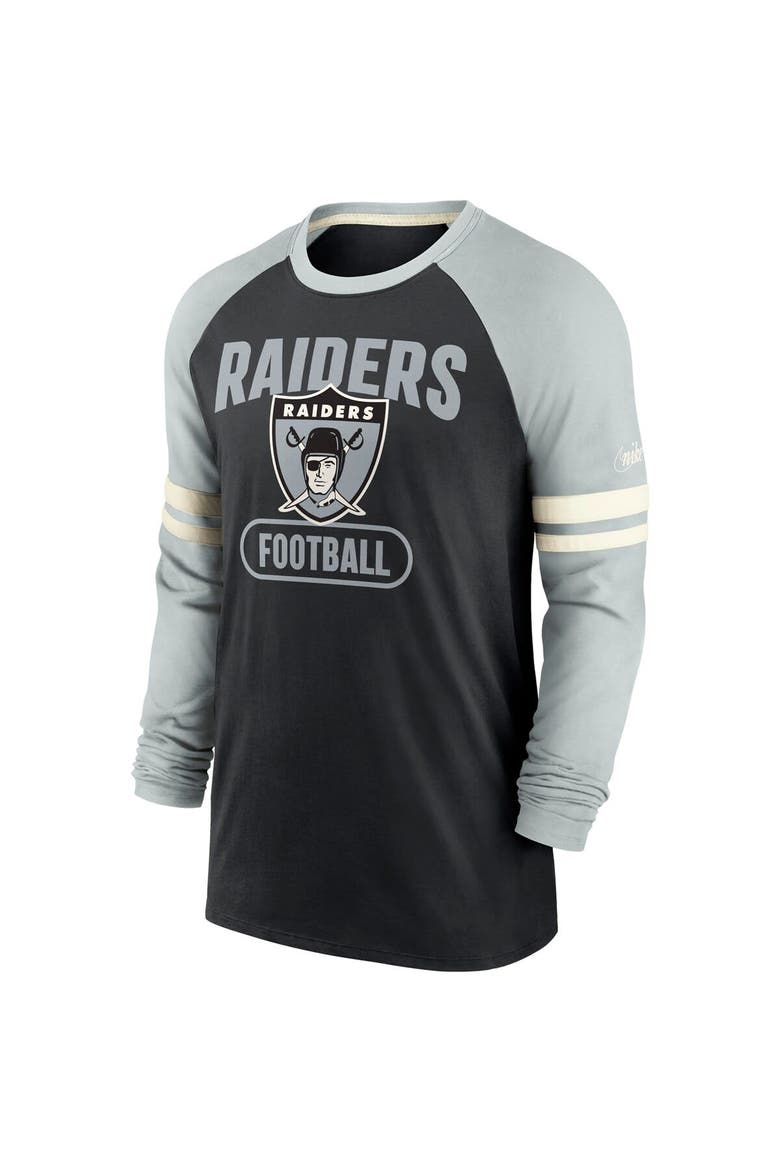 Men's Nike Black/Silver Las Vegas Raiders Throwback Raglan Long Sleeve T-Shirt, Alternate, color, Black