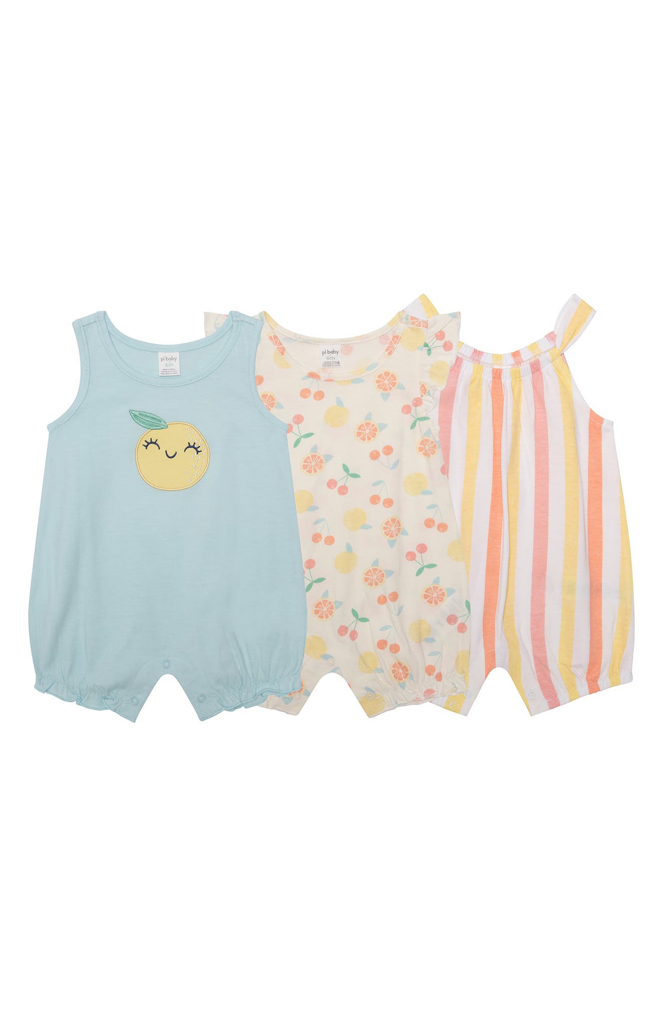 PL Baby by Petit Lem Assorted 3-Pack Fruit Rompers