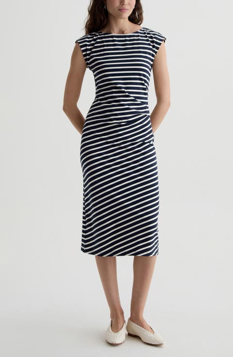 Aja Ruched Stripe T-Shirt Midi Dress