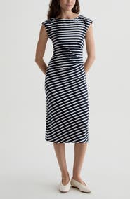 AG Aja Ruched Stripe T-Shirt Midi Dress