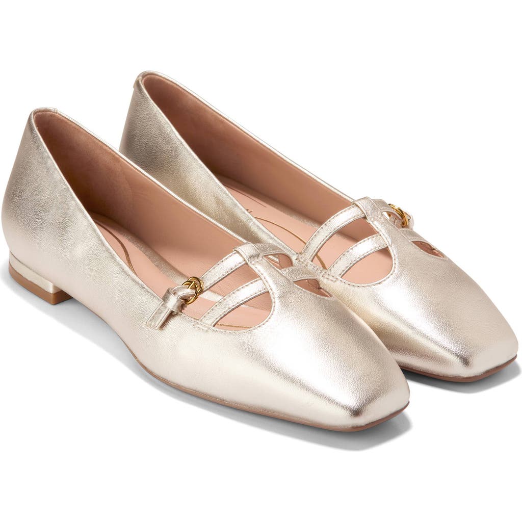 Cole Haan Bridig T-strap Ballet Flat In Soft Gold