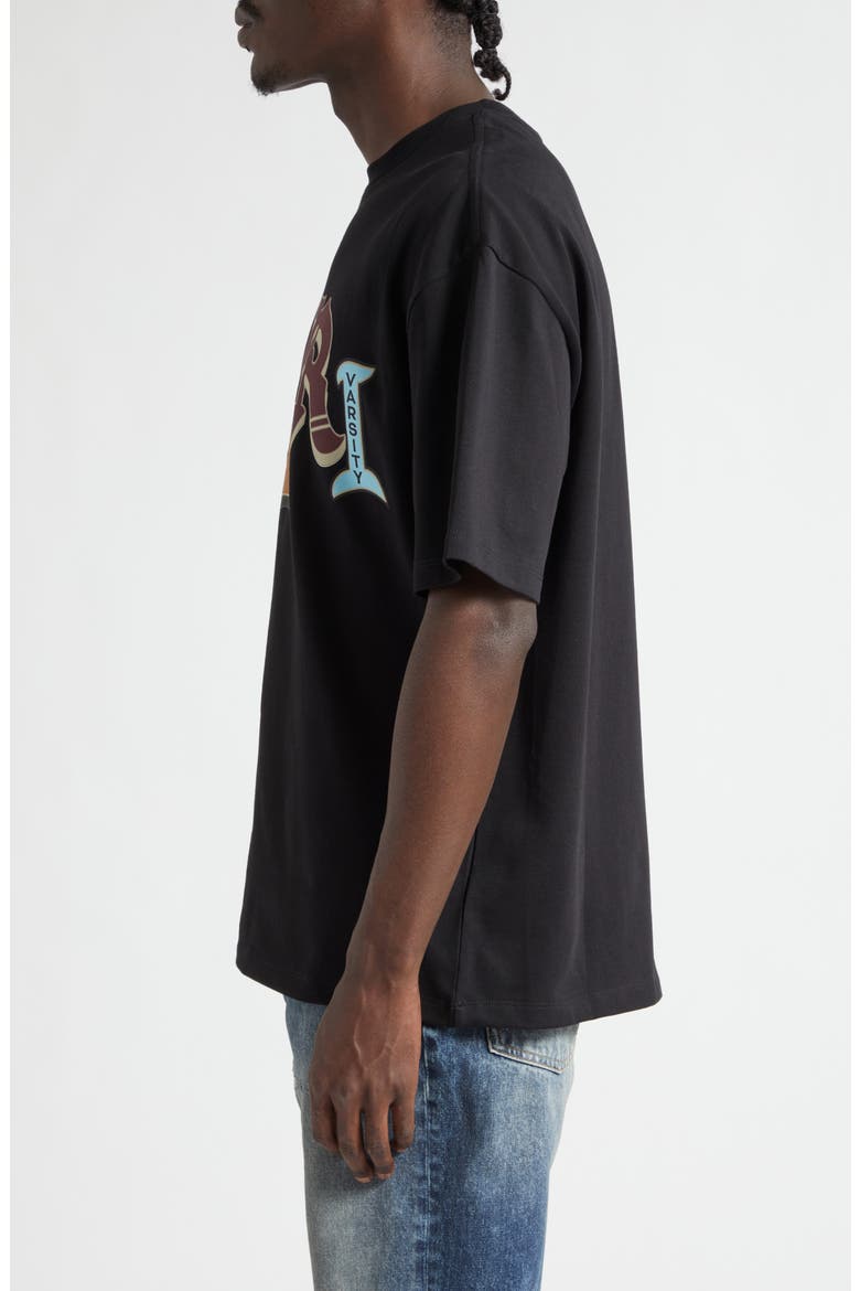 Varsity Patch Oversize Cotton T-Shirt, Alternate, color, BLACK