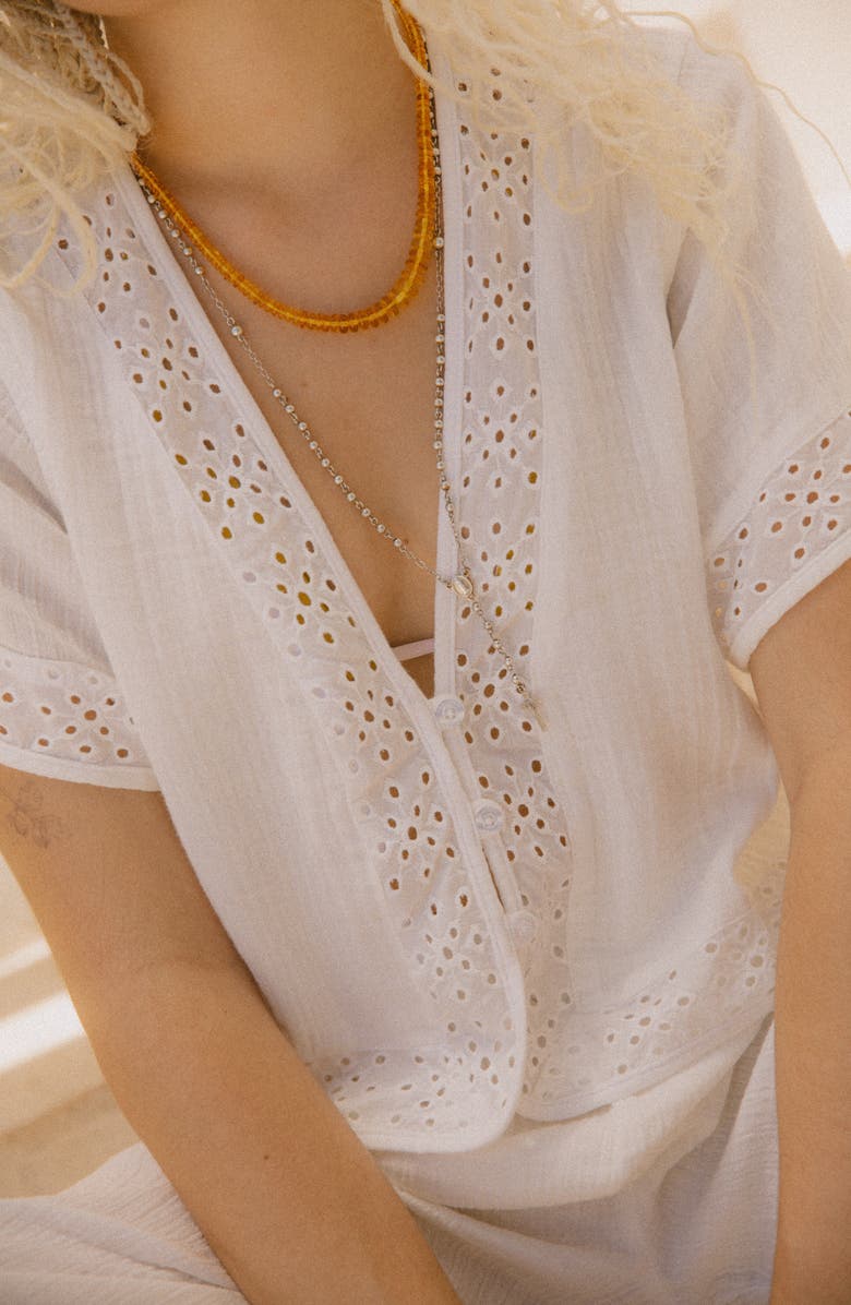 Brixton Seaside Eyelet Trim Crop Top, Alternate, color, Off White Eyelet