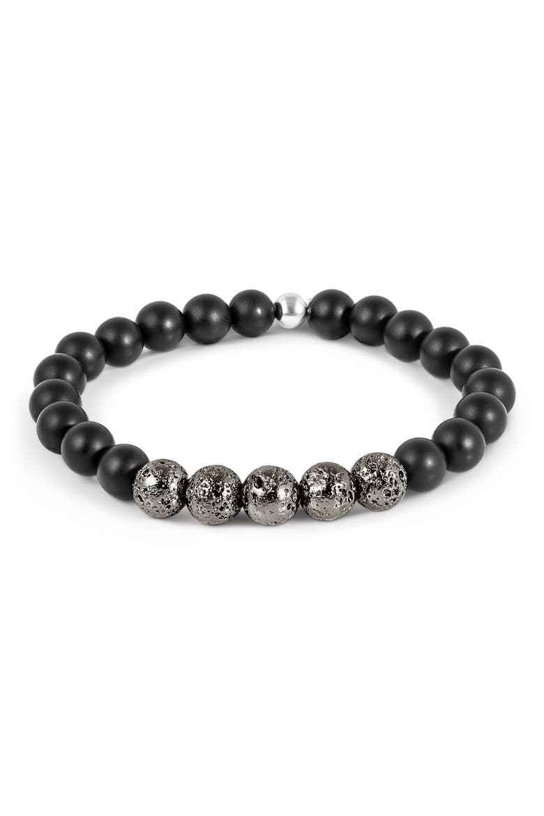 Men's Vesuvius Agate Beaded Stretch Bracelet, Main, color, BLACK