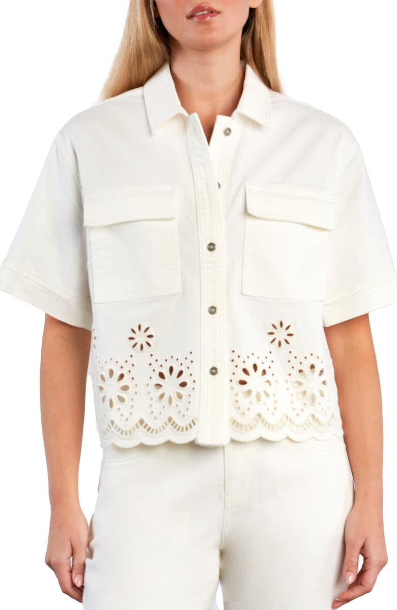 Wash Lab Denim Petal Eyelet Denim Button-Up Shirt, Main, color, Bright White