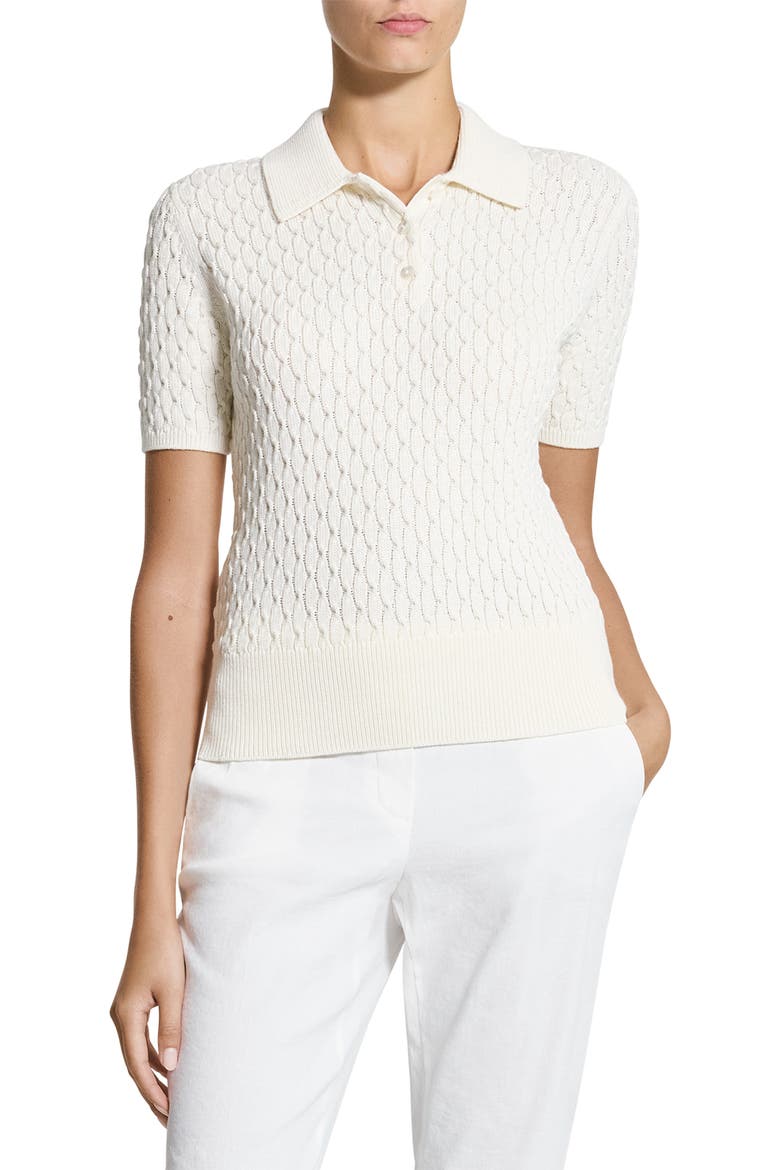 Textured Cable Knit Organic Cotton Polo, Main, color, IVORY