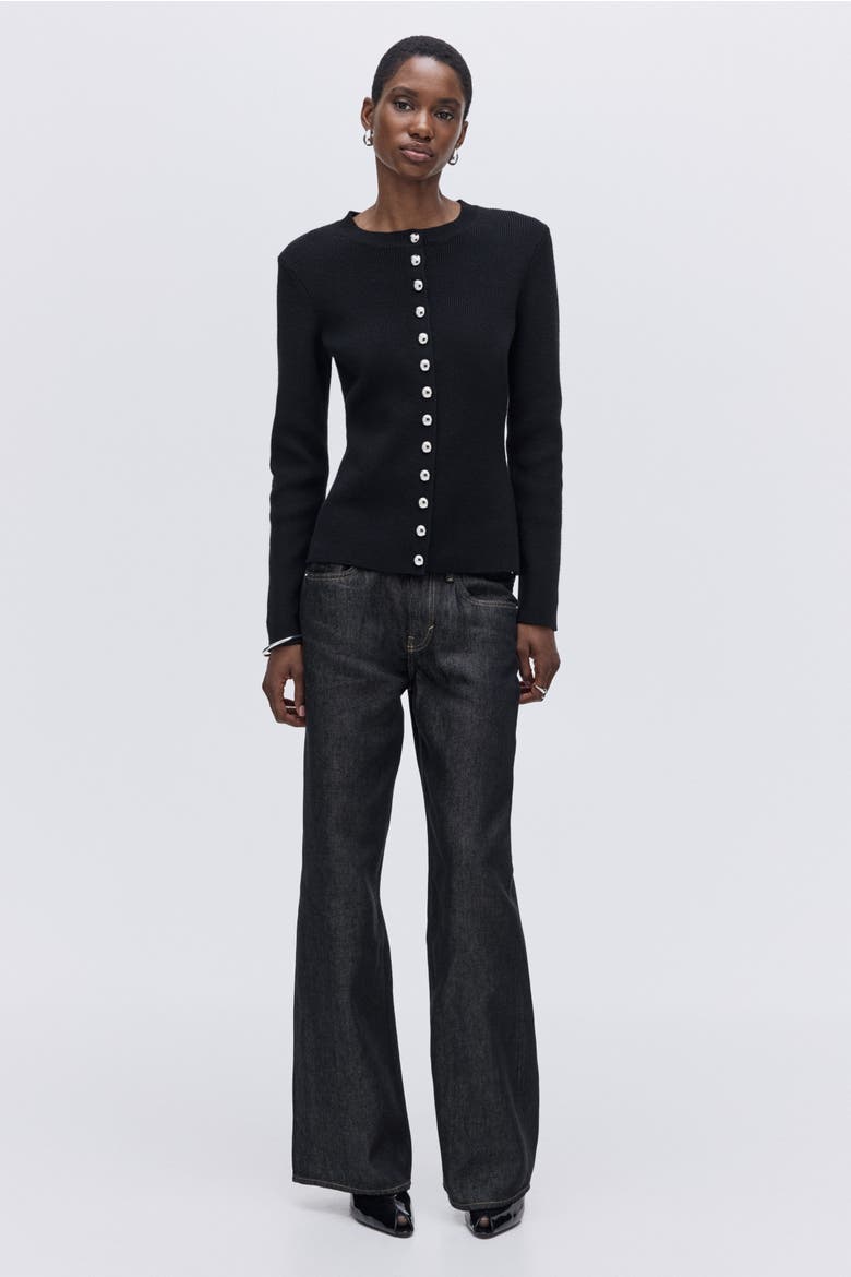 Fitted Cardigan, Alternate, color, Black