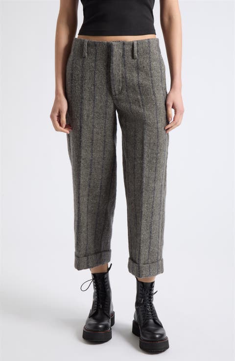 Stripe Crop Virgin Wool Cuffed Trousers