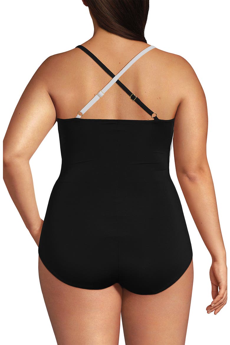 Slender Suit V-neck Pleated X-back One Piece Swimsuit Adjustable Straps, Alternate, color, Black/White