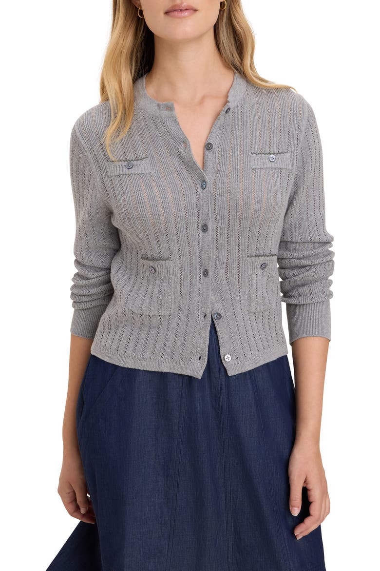 Cotton Pointelle Cardigan, Main, color, GREY HEATHER