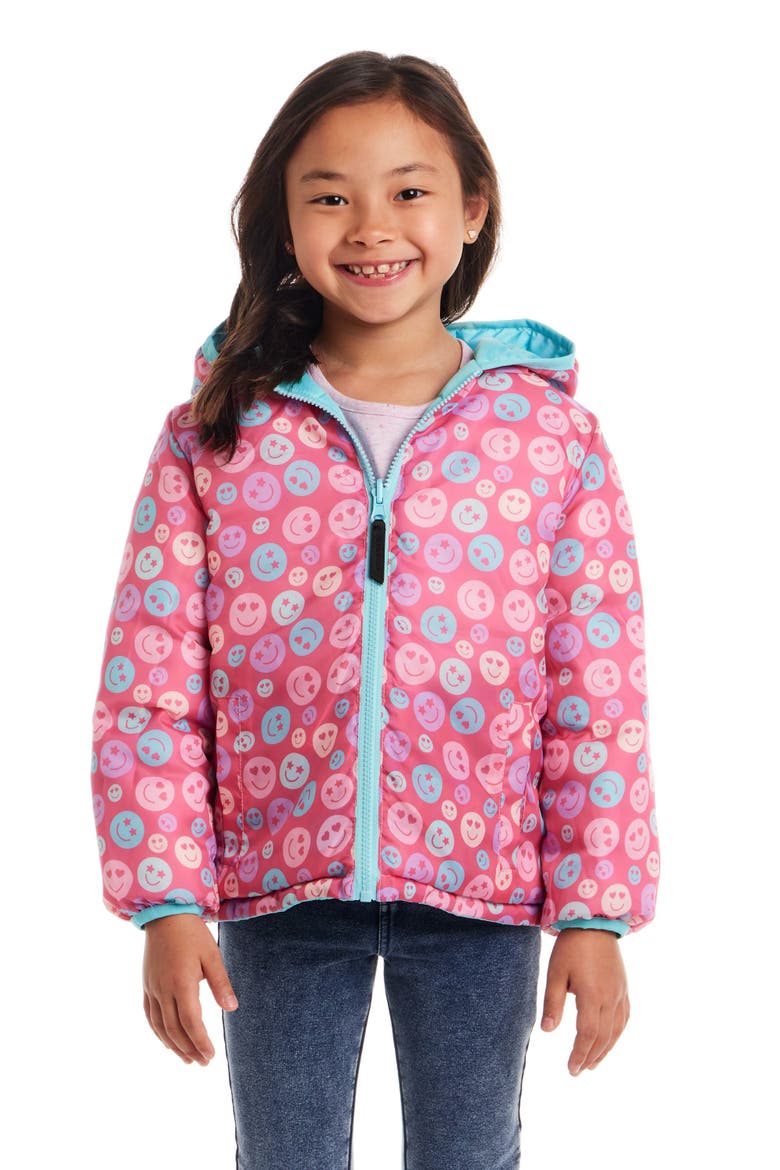 Kids' Reversible Puffer Jacket, Alternate, color, PINK SMILEY