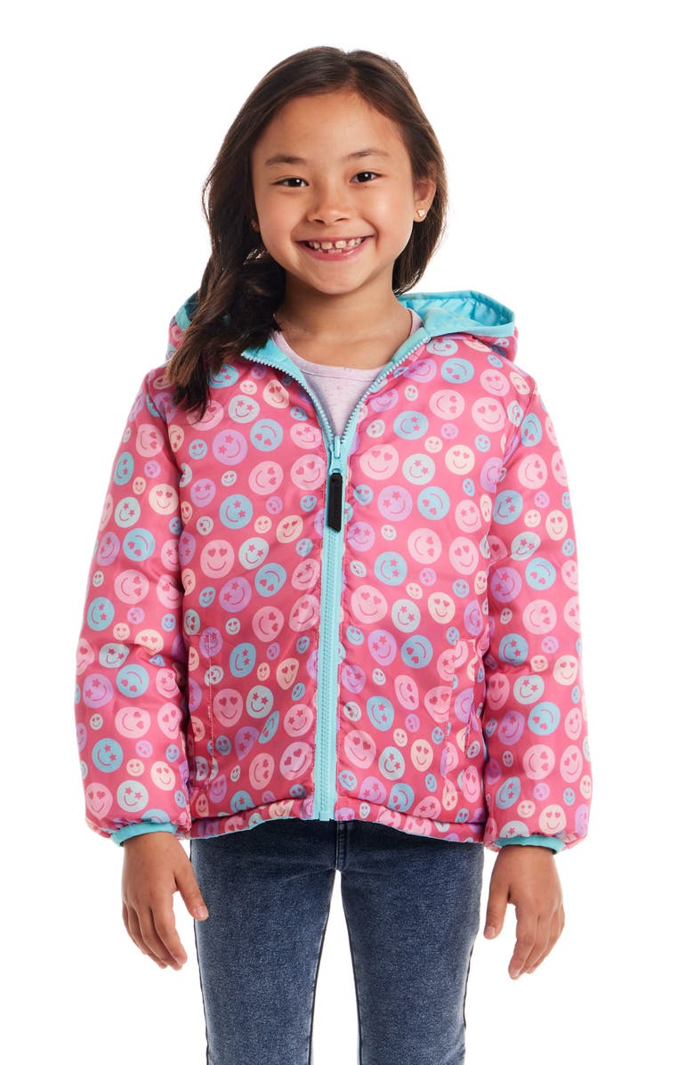 Andy & Evan Kids' Reversible Puffer Jacket, Alternate, color, Pink Smiley