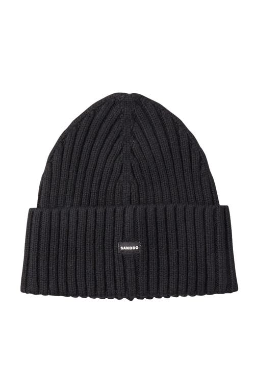 Sandro Ribbed Knit Cuffed Beanie In Black