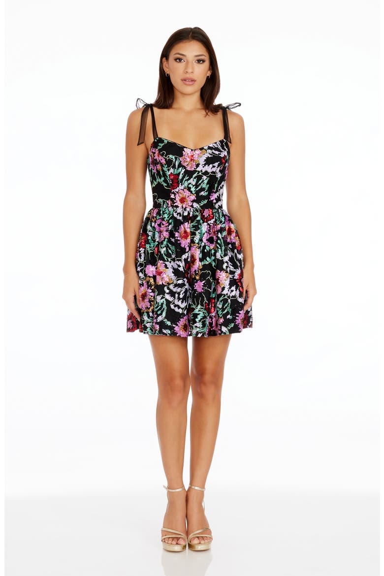 Kaitrin Floral Fit & Flare Minidress, Alternate, color, BLACK MULTI