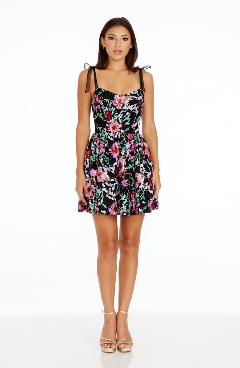 Dress the Population Kaitrin Floral Fit & Flare Minidress, Alternate, color, Black Multi
