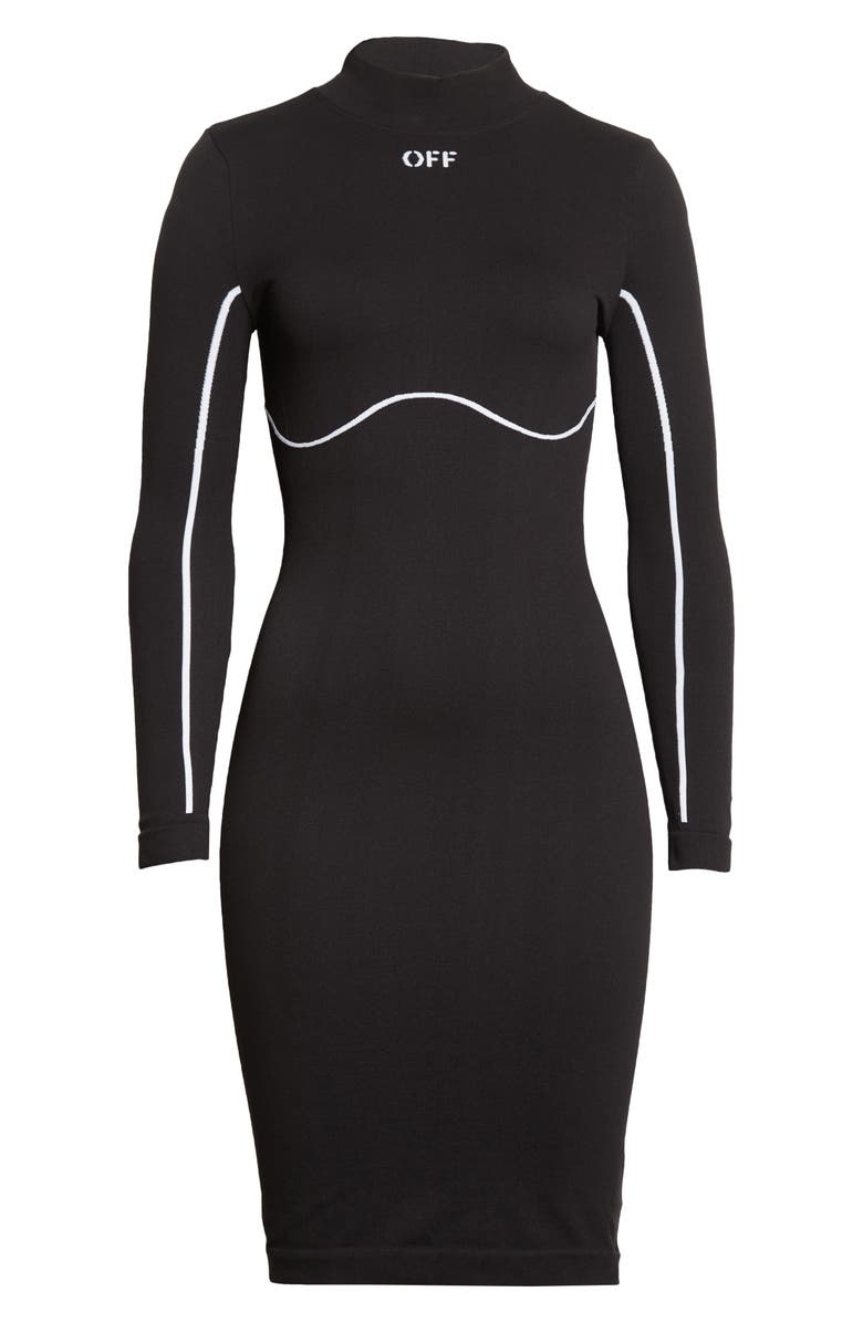 Off-White Logo Stamp Rib Long Sleeve Dress, Alternate, color,