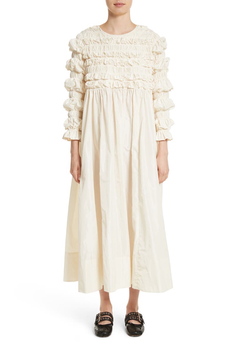 Lizzie Ruffled Taffeta Dress, Main, color, IVORY
