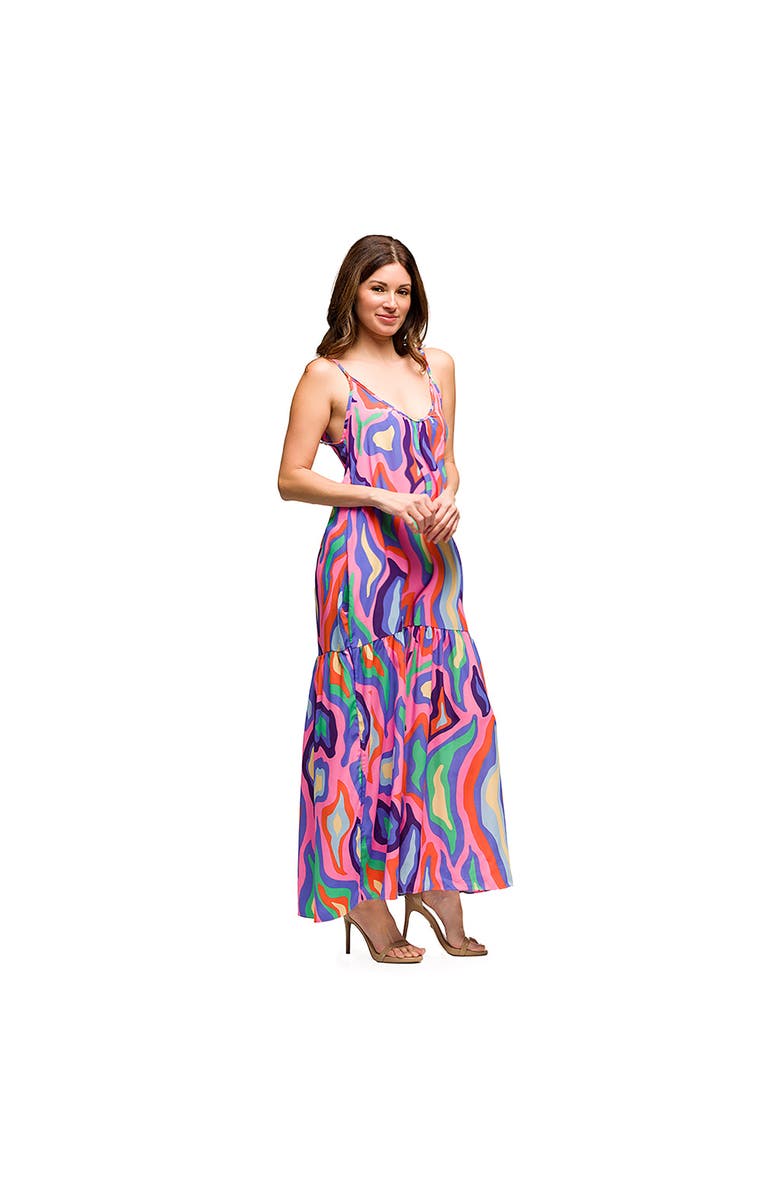 24seven Comfort Apparel Maternity Multicolor Lightweight Spaghetti Strap Pocket Maxi Dre, Alternate, color, Pink Multi