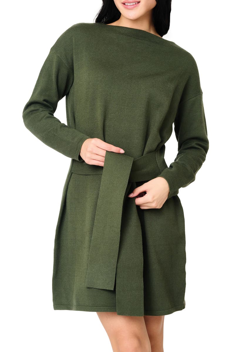 GIBSONLOOK Shay Boatneck Long Sleeve Sweater Dress, Alternate, color, Rich Olive