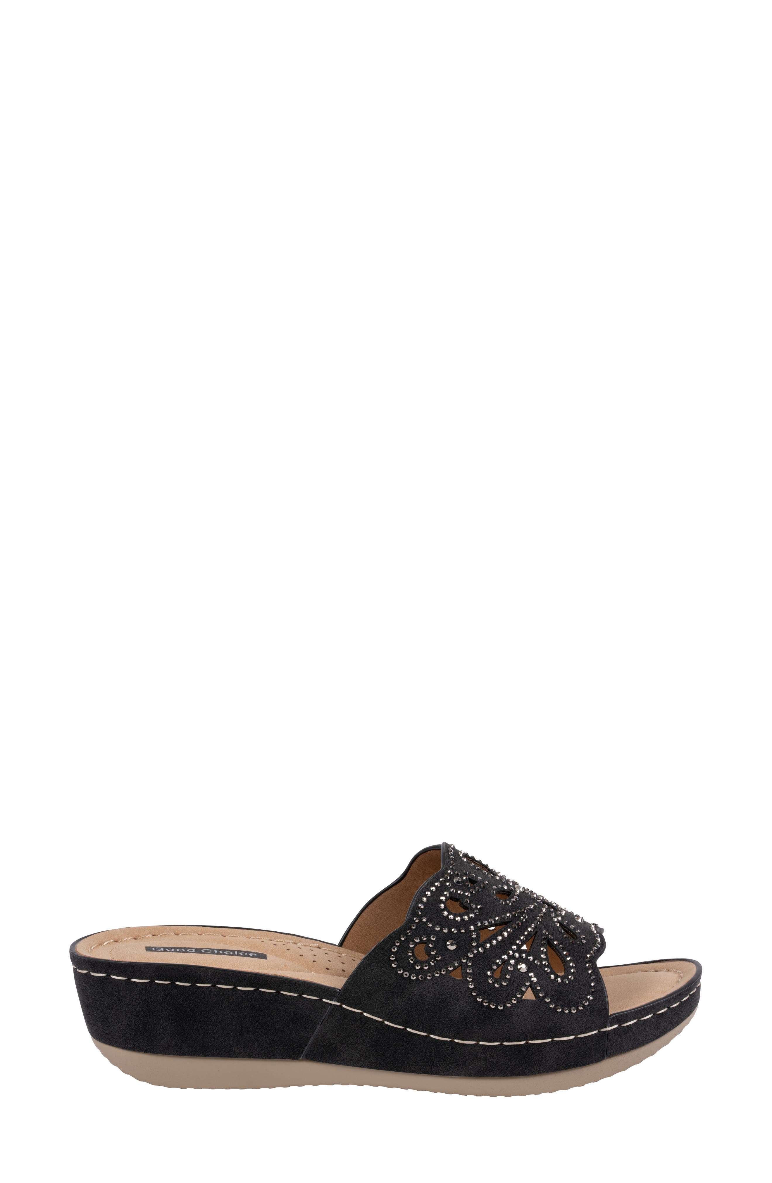 GOOD CHOICE NEW YORK Izzy Embellished Wedge Sandal, Alternate, color, Black