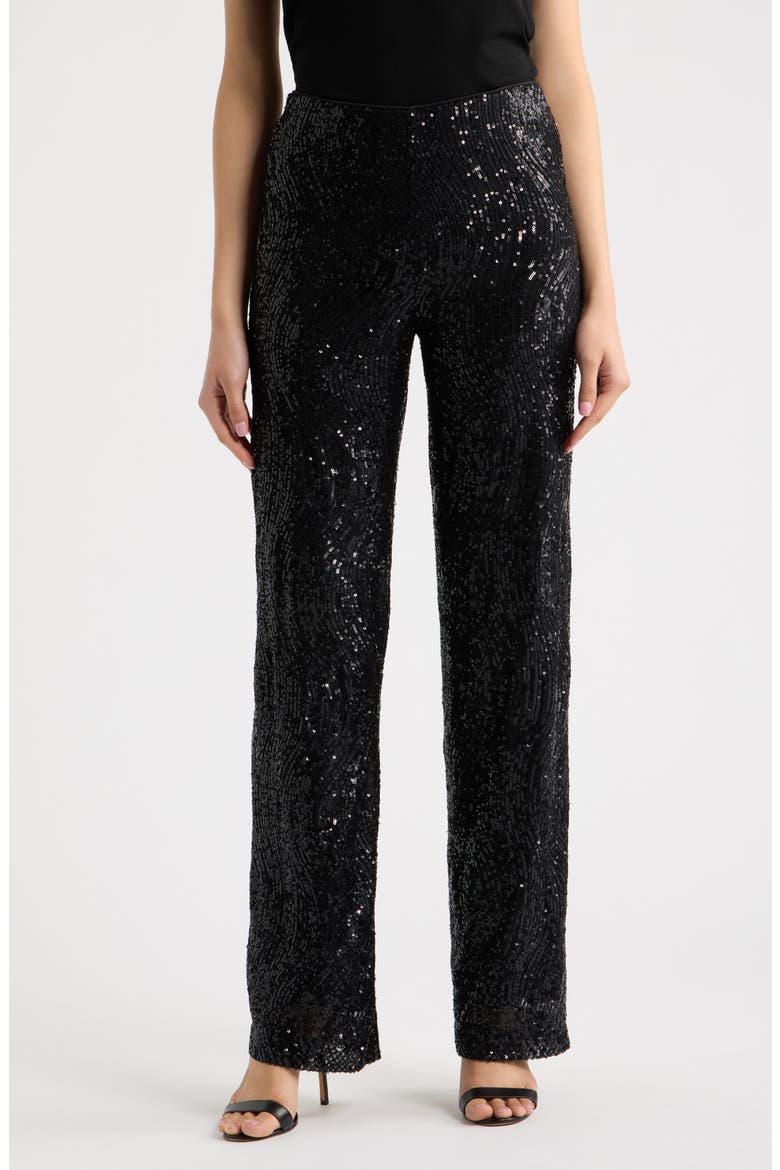 Hollywood Waist Wide Leg Sequin Pants, Main, color, ANNE BLACK