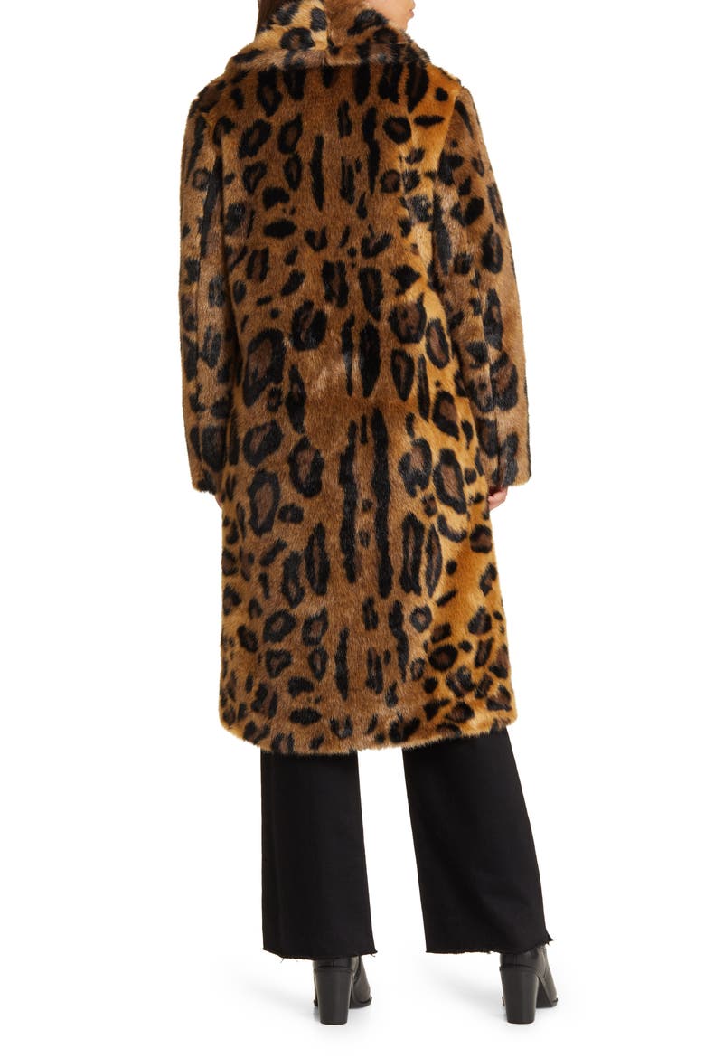 Leopard Print Shawl Collar Faux Fur Coat, Alternate, color, NATURAL LEOPARD