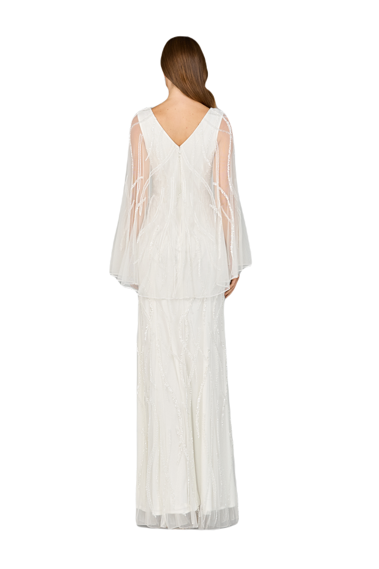 Cape Sleeve Beaded Bridal Gown, Alternate, color, Ivory